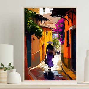 Colombian Art | Colombia Canvas Print | Cartagena travel print | Caribbean art deco poster | Caribbean travel print | Colombia wall decor