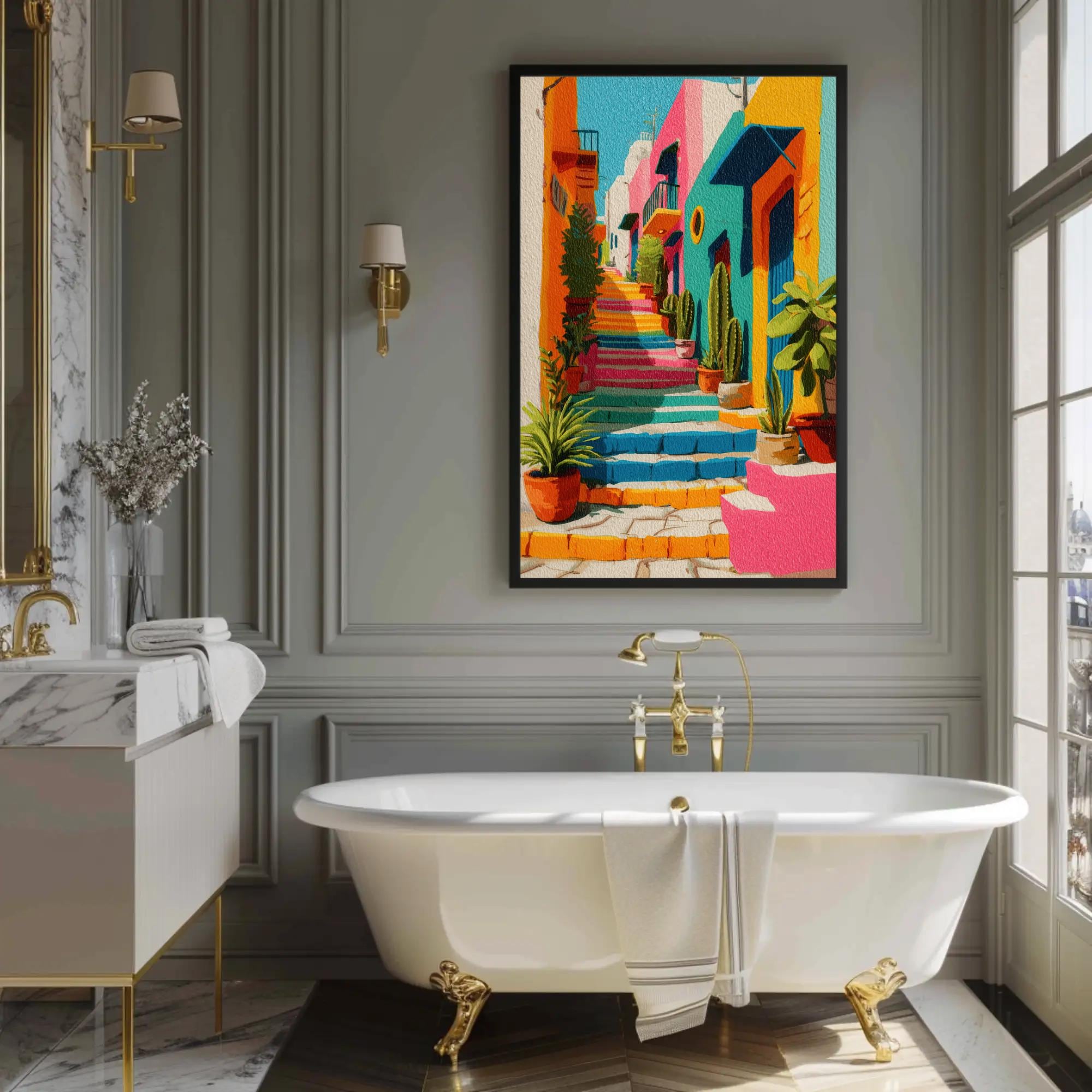 Mexican Colorful Street Canvas Print – Vibrant Mexico Alley Wall Art ...
