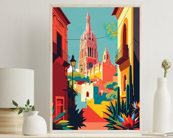 Stampa di San Miguel de Allende – Arte colorata della chiesa messicana