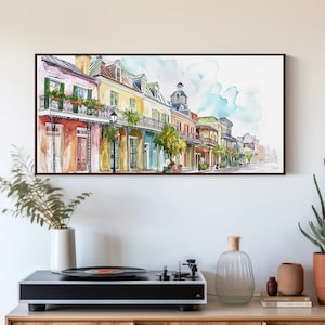New Orleans French Quarter Print, Panoramic Canvas Print, New Orleans Landscape Wall Art, Framed Poster, Office Decor, Ready To Hang