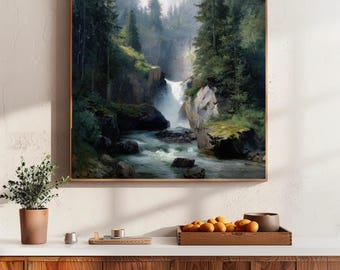 Forest Waterfall Canvas Print – Nature Landscape Wall Art