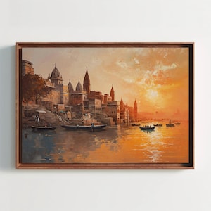 Varanasi Sunset Canvas Print – India Wall Art, Indian Home Decor