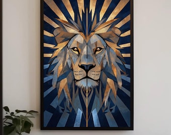 Geometric Lion Canvas Print, Abstract Jungle Art, Modern Wall Decor