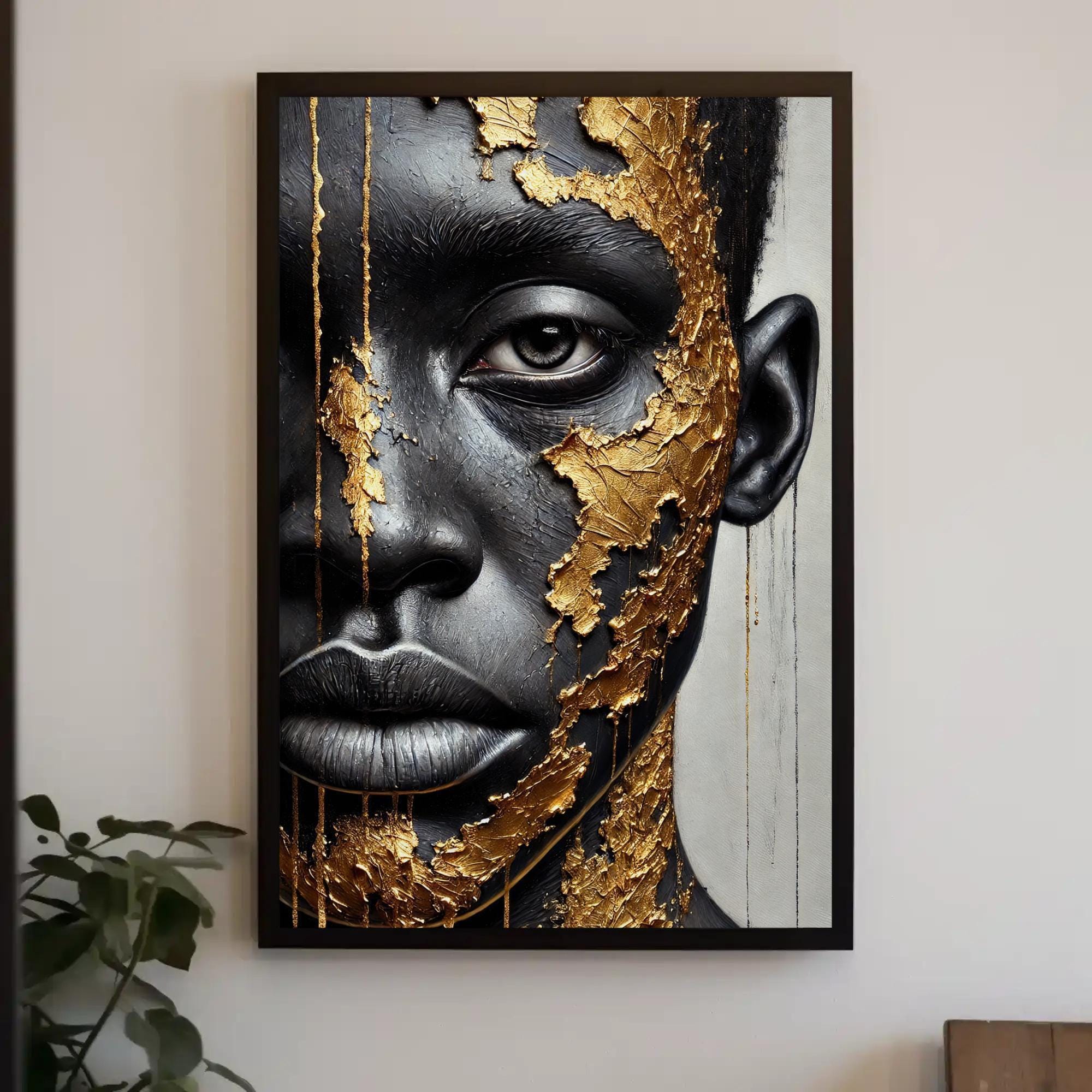 Black Boy Gold Accent Portrait, African American Canvas Art - Etsy