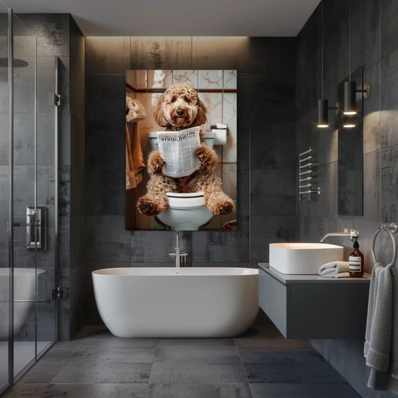 Goldendoodle Bathroom Canvas Print – Funny Toilet Humor Art image 3