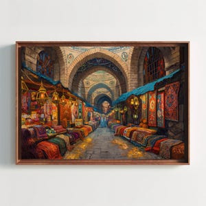 Grand Bazaar Istanbul Canvas Print - Extra Large Market Scene Painting - Colorful Turkish Wall Art for Cultural, Travel-Inspired, Boho Decor