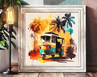 Mumbai Rickshaw Art Print | Vibrant Indian Folk Art Wall Decor