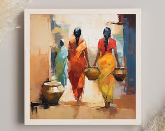 Indian Woman Art Canvas Print – Colorful Folk Art Home Decor