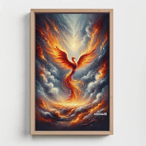 Flame Phoenix Bird Signed Canvas Painting | Phoenix Bird | Mystical Framed Art | Fantasy Artwork | Majestic Wall Decor | Ready to Hang