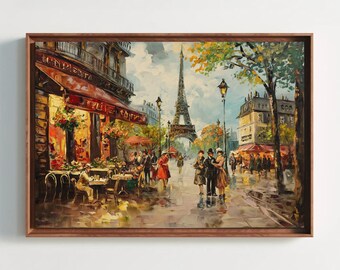 Eiffel Tower Canvas Print, Paris Street Scene, Framed French Painting