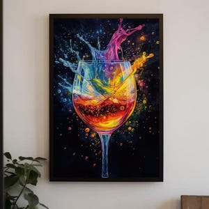 Wine Glass Splash Canvas Print, Colorful Wine Glass Art, Modern Bar Decor, Vibrant Kitchen Wall Art, Wine Lover Gift, Antarmad Ready to Hang