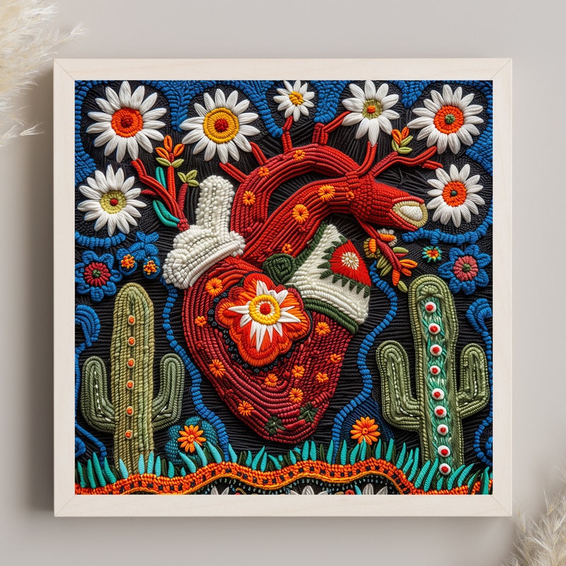 Wall Hanging Mexican Clay Crown with Flowers. Folk Art Home Accent.