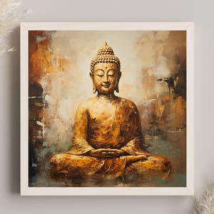 Buddha Painting, Golden Buddha Statue Print, Buddhist Art, Buddhism Artwork, Buddha Wall Art, Large Canvas Print