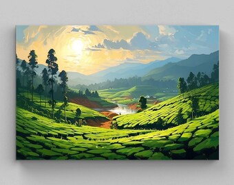 Kerala Tea Plantation Canvas Print, South Indian Art