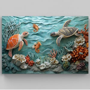 Underwater Scene 3D Effect Canvas Print, Vibrant Ocean Life Wall Art ...
