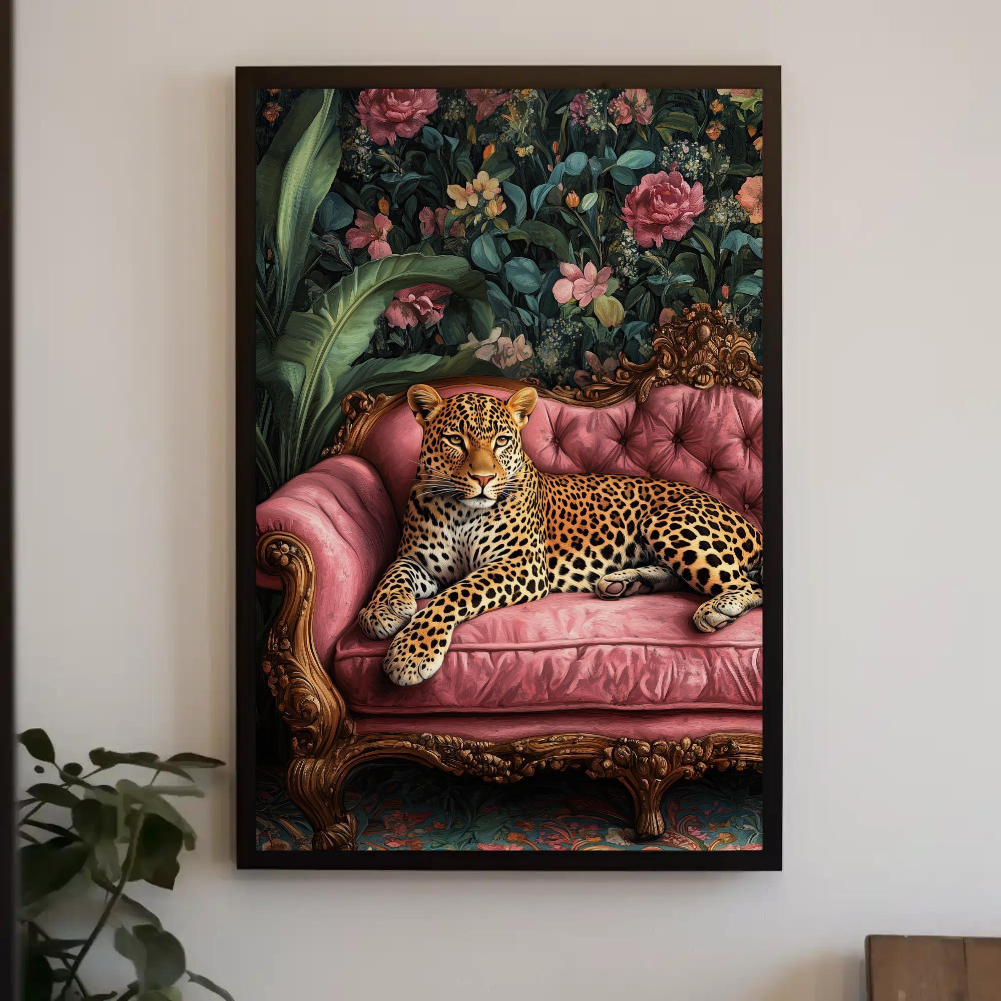 Leopard on Pink Sofa Canvas Print, Glam Wildlife Art - Etsy