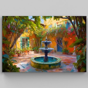 Mexican Home Backyard Painting Mexican Garden Art Wall Art Decor Colorful Art Print Mexican Art Mexican Decor, Home Decor, Latino Art