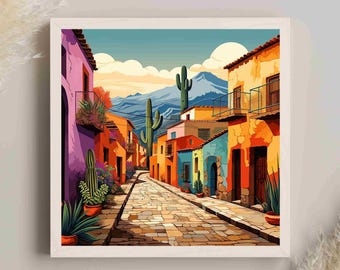 Colorful Mexican Town Art Print | Mexico Home Decor