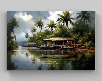Kerala Backwaters Canvas Print, South Indian Home Decor