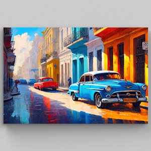 Cuba Art - Havana Art - Cuban Art Canvas - Havana Print - Old Havana - Cuba Watercolor - Cuban Painting - Home Decor - Cuba Oil Painting