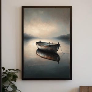 Canvas Print of Boat Painting, Nautical Wall Art for Lodge and Lake House Decor, Cabin Style Canoe Artwork