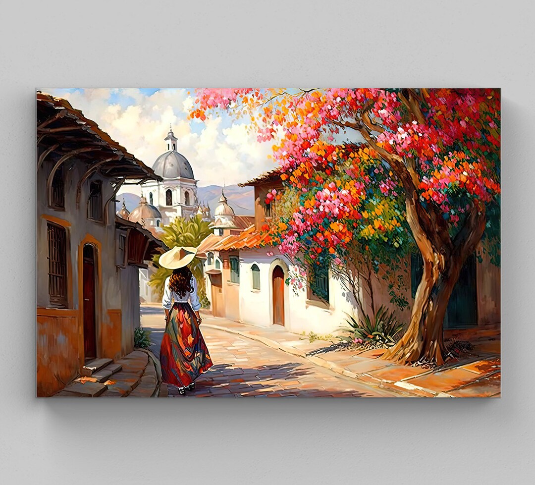 Mexican Painting Mexican Village Mexican Street Mexico Art Colorful 
