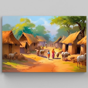 Indian Village Landscape Art Print, Rural Indian Art, Village Scene Print, South Asian Artwork, Indian Countryside, Indian Home Decor