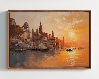 Varanasi Sunset Canvas Print – India Wall Art, Indian Home Decor