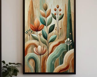 Abstrakter Blatt-Leinwanddruck, botanische Wandkunst im Boho-Stil, Erdtöne