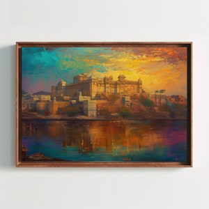 Rajasthani Fort Canvas Painting Print, Indian Architecture Wall Decor, Ready To Hang Indian Wall Decor, Indian Painting, Gift Ideas