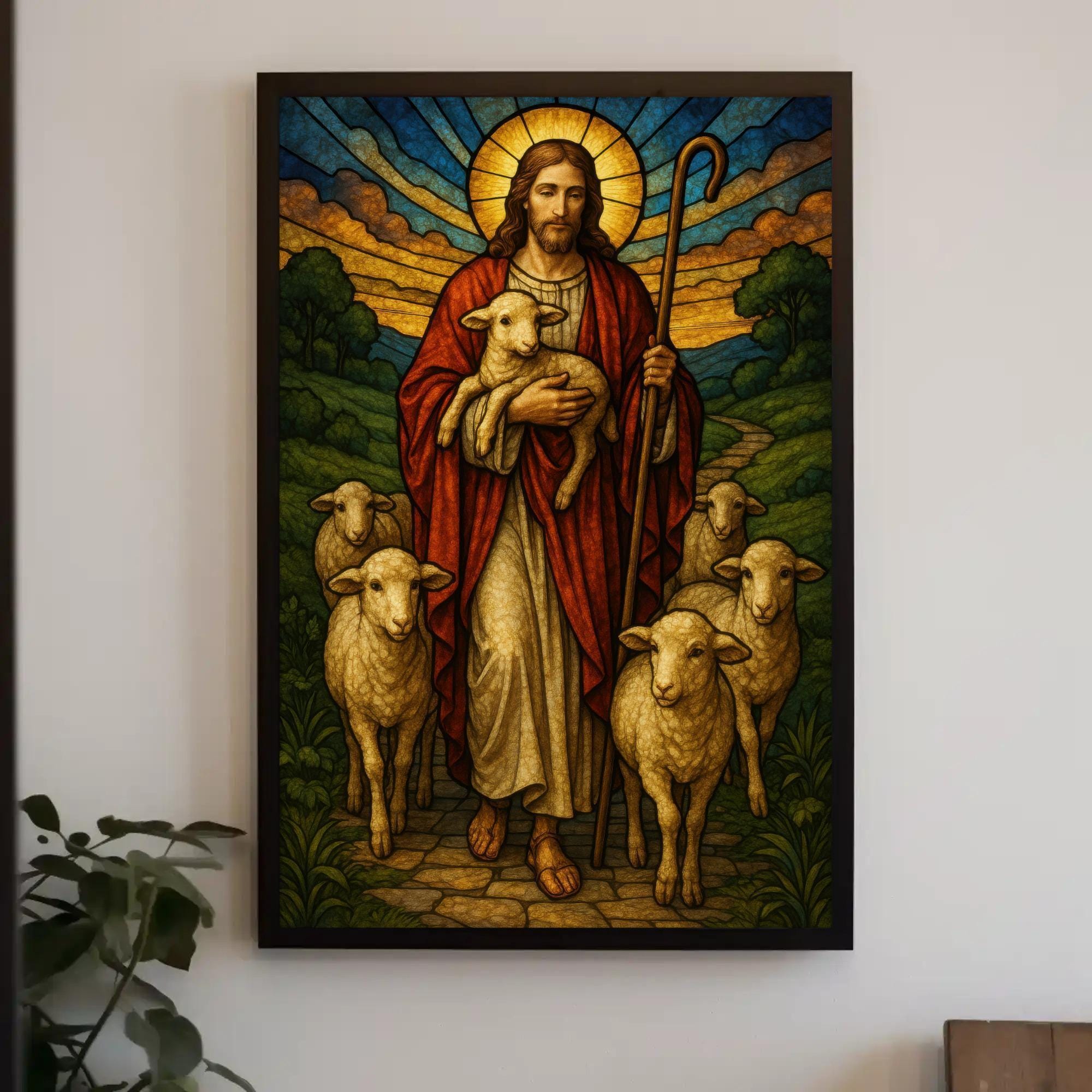 Good Shepherd Canvas Print | Stained Glass Style Christian Wall