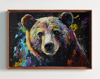 Colorful Bear Canvas Print: Modern Wildlife Art for Living Room