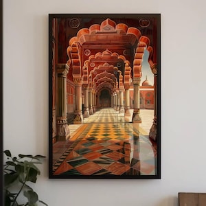 Indian Royal Durbar Hall Canvas Print | Indian Illustration Art | Traditional Indian Palace Decor | Mughal Durbar Scene | Ready to Hang