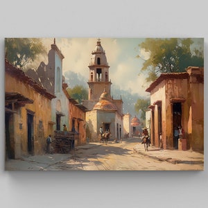 Mexican Old Town Landscape Painting, Vibrant Artwork for Home Decor, Colorful Wall Art for Living Room, Ethnic Art Prints, Mexican Art