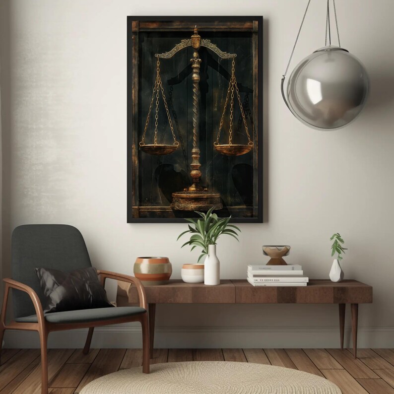 Scales of Justice Painting Canvas | Elegant Legal Decor | Framed ...
