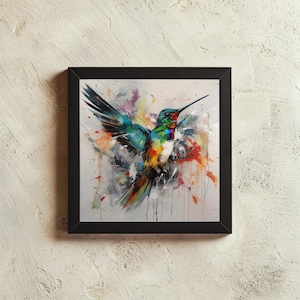 Hummingbird Wall Art - Bird Art - Hummingbird Painting - Bird Print - Modern Wall Art - Large Hummingbird Art - Framed Canvas Bird Painting