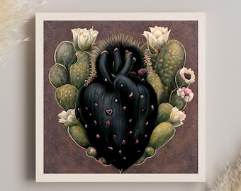 Cactus Heart Canvas Print, Mexican Folk Art, Boho Wall Decor