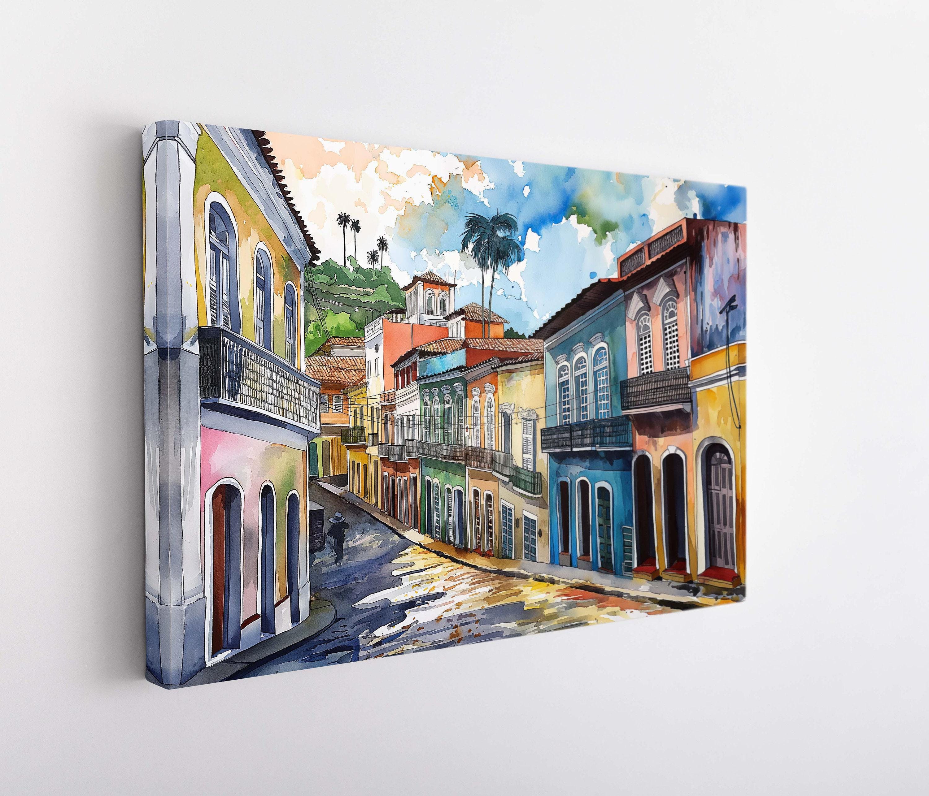 Salvador Bahia Brazil Watercolor Canvas Print, Brazilian Home