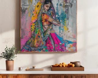 Indian Woman Saree Canvas Art | Vibrant South Asian Decor