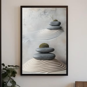 Zen Stone Stacks Canvas, Neutral Spa Bathroom Wall Art Decor