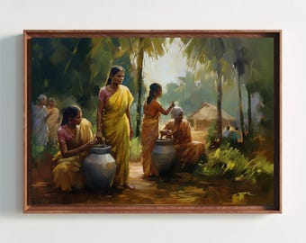 South Indian Women Art Print, Village Life, Home Decor