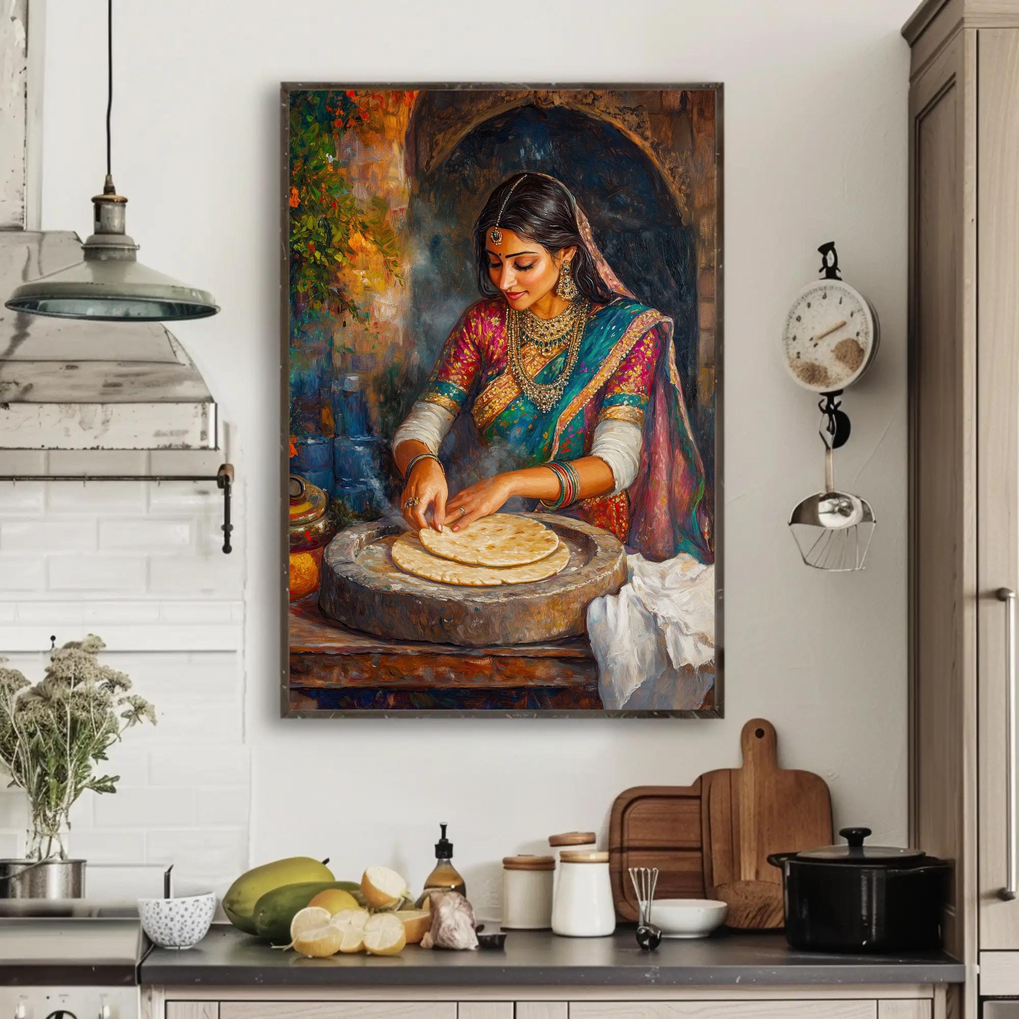Indian Woman Roti Canvas Print, Traditional Kitchen Wall Art - Etsy