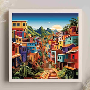 Puerto Rico Art Painting | Puerto Rican Town | Puerto Rico Wall Art | Puerto Rican Decor Prints | Puerto Rico Home Decor