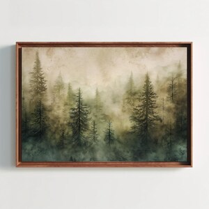 Pine Tree Forest Canvas Print, Framed Watercolor Painting, Scenic Wall Decor