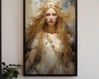 Freya Norse Goddess Framed Canvas Portrait – Mythology Wall Art
