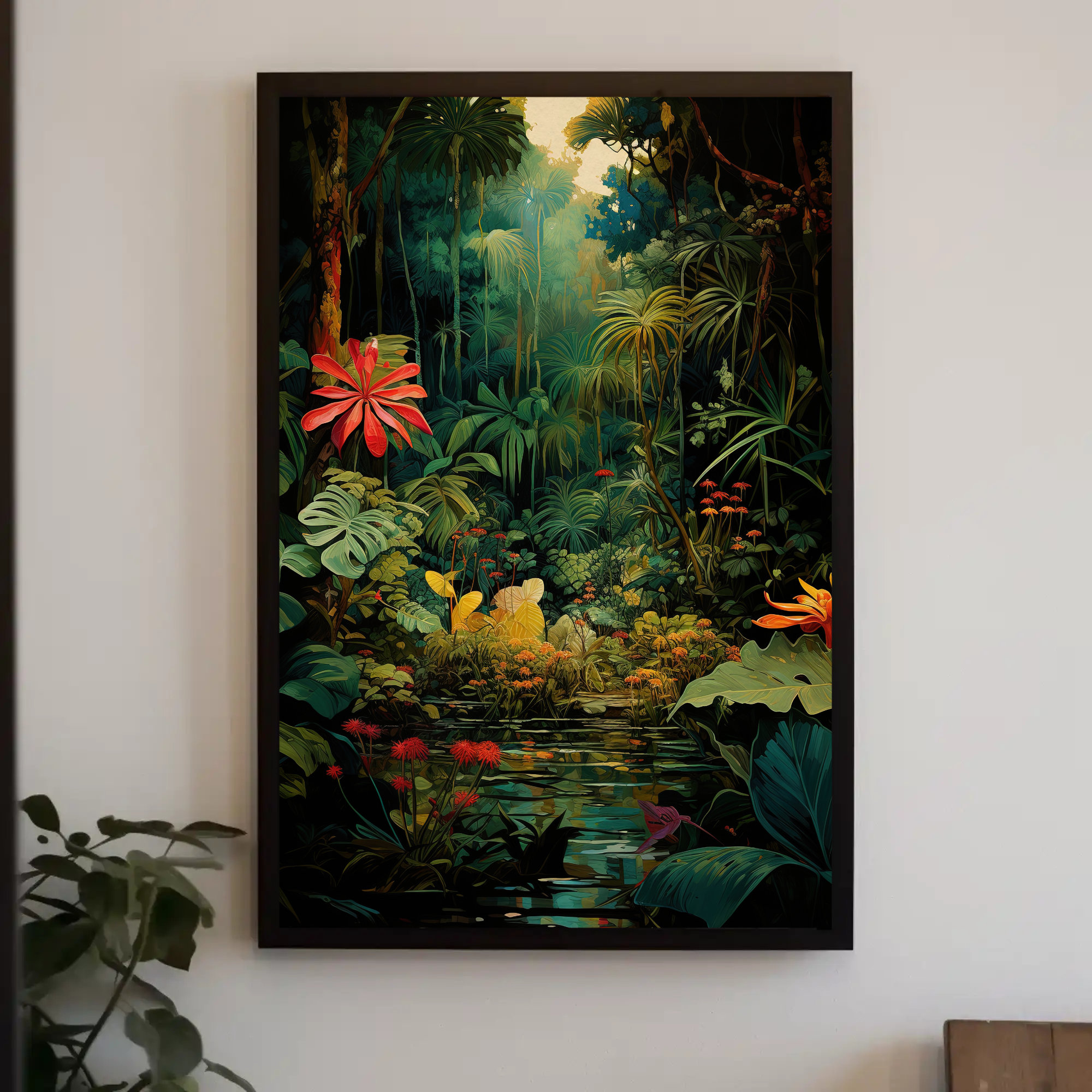 Tropical Jungle Wall Art | Green Colorful Forest Print Large Canvas | Nature Wall Decor | Green Forest Large Wall Decor | Ready To Hang
