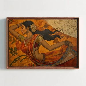 Indian Wall Decor Print, Indian Framed Print Large Canvas, Indian Woman In Saree Abstract Wall Art for Restaurant, Indian Art Ready To Hang