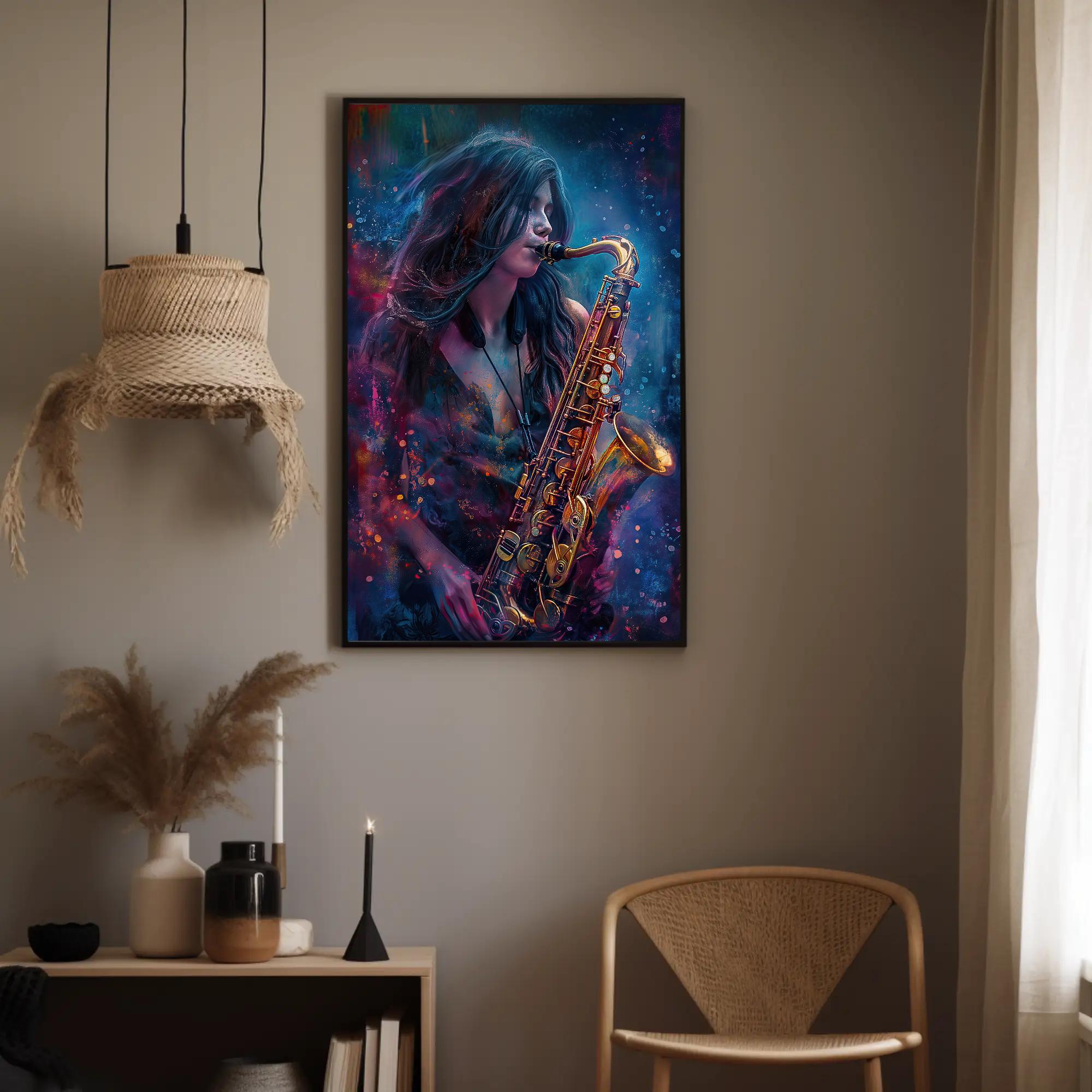 Saxophone Girl Canvas Painting, Framed Print, Musical Art