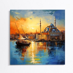 Istanbul City Art, Turkey Art, Istanbul Artwork, Sultan Ahmed Mosque Painting, Istanbul City, Istanbul Travel Poster, Wall Decor