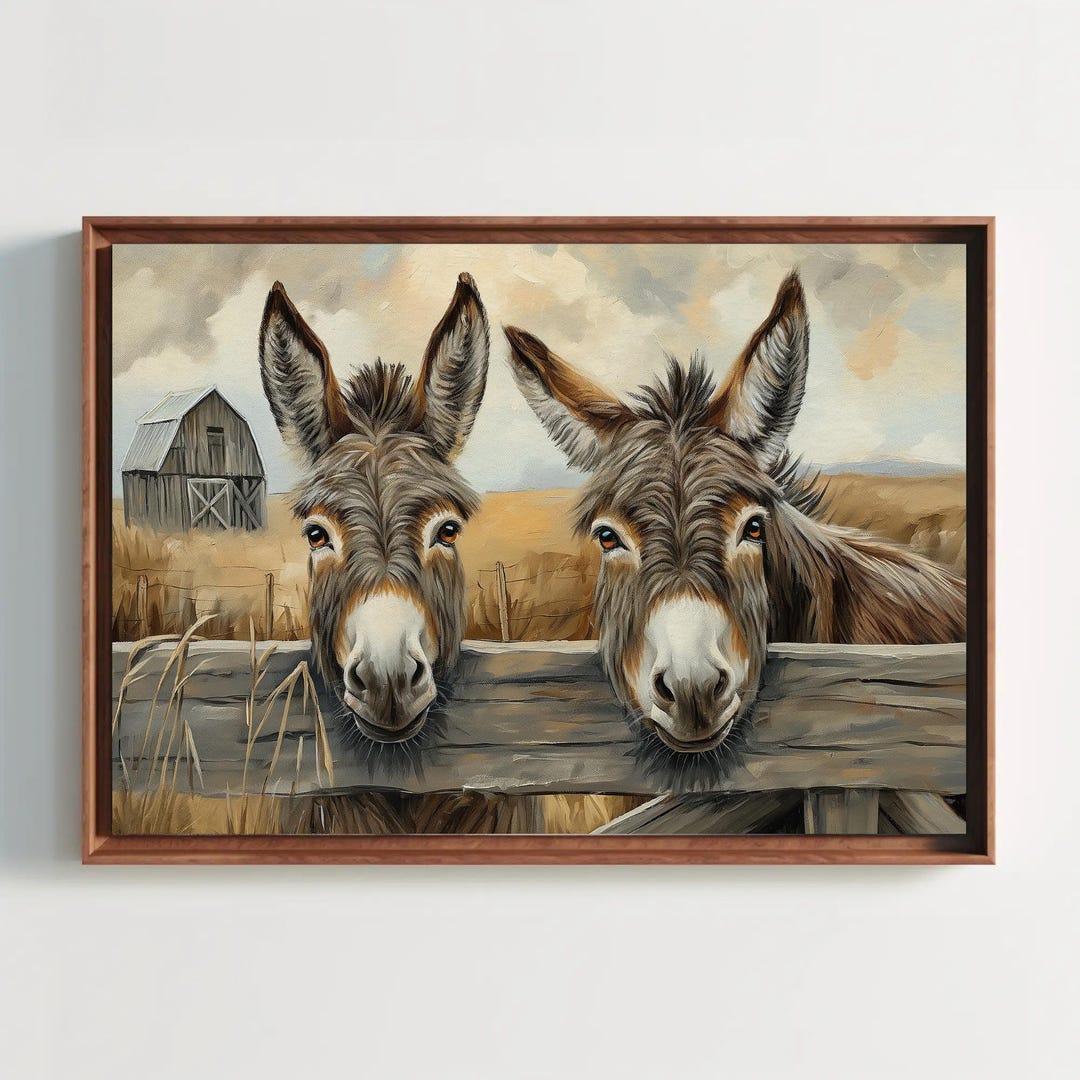 Two Donkeys Canvas Print - Rustic Farmhouse Animal Art - Etsy
